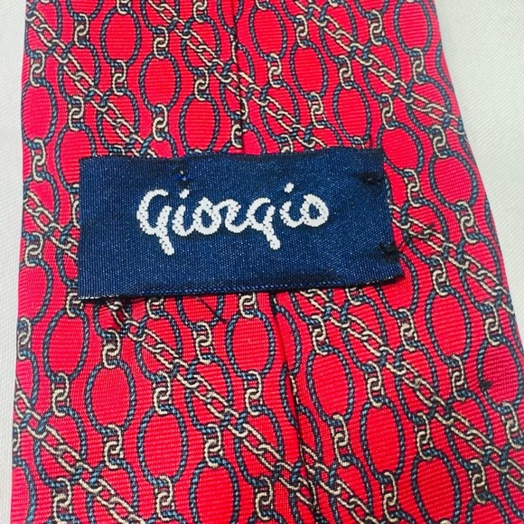 VTG Giorgio Red Silk Tie Chain Print Handmade Quiet Luxury Prep Old Money Office - Picture 4 of 5